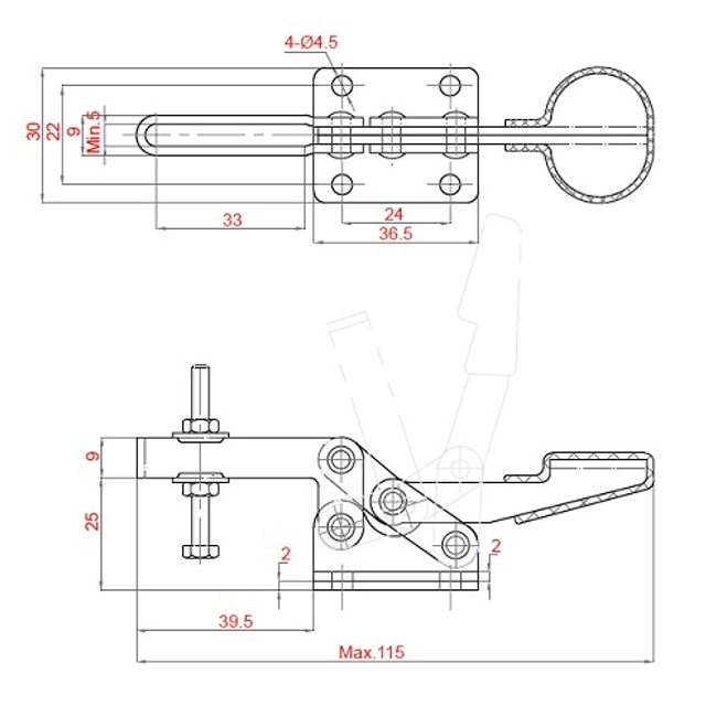 Vendita online Bloccaggio orizzontale base piatta braccio regolabile 30 Kg.